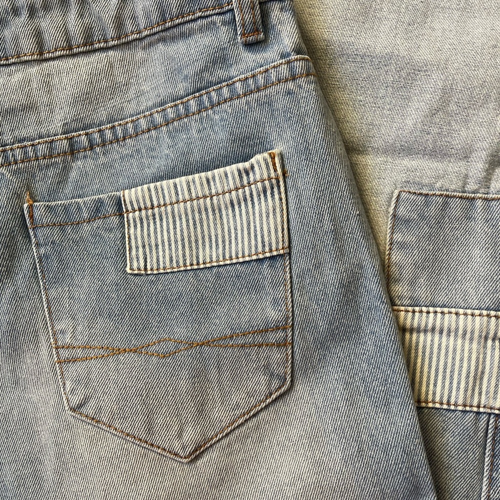 POL Slim Leg Denim Overalls With Patchwork Raw Hem 100% Cotton Size MEDIUM NEW - Picture 12 of 14